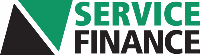 Service finance logo on a black background displayed on the homepage.