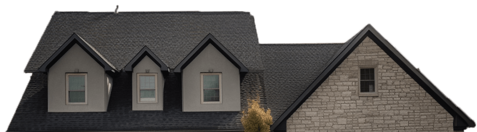An image of a house with a black roof featured on the homepage.